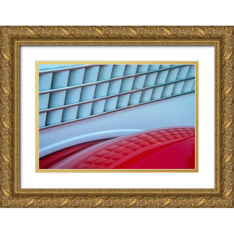 Detail of red classic American Ford in Habana-Havana-Cuba Gold Ornate Wood Framed Art Print with Double Matting by Miglavs, Janis