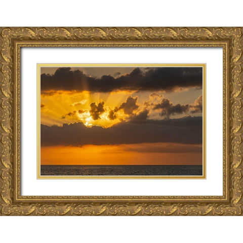 Sunset in clouds over ocean La Boca-Cuba Gold Ornate Wood Framed Art Print with Double Matting by Miglavs, Janis