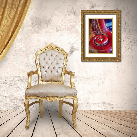 Snail shell-like curve on red wooden bannister handrail in Trinidad-Cuba Gold Ornate Wood Framed Art Print with Double Matting by Miglavs, Janis