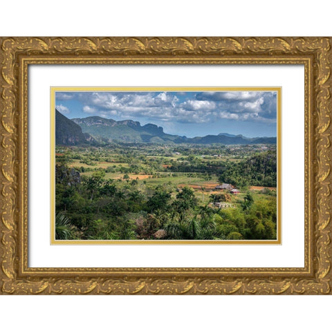 View of Vinales Valley seen from Hotel Los Jazmines viewpoint-Vinales-Cuba Gold Ornate Wood Framed Art Print with Double Matting by Miglavs, Janis