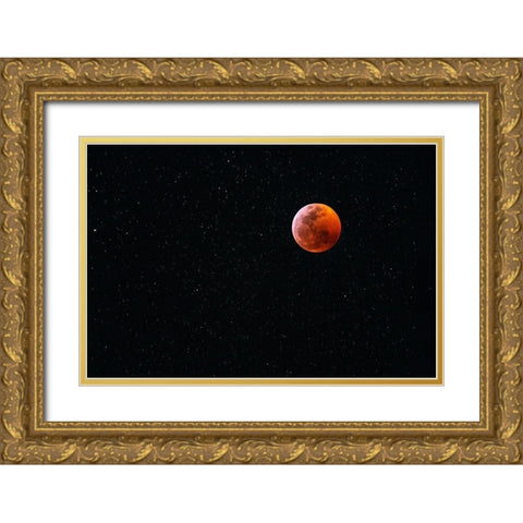 Total blood moon eclipse seen from Big Island-Hawaii Gold Ornate Wood Framed Art Print with Double Matting by Miglavs, Janis