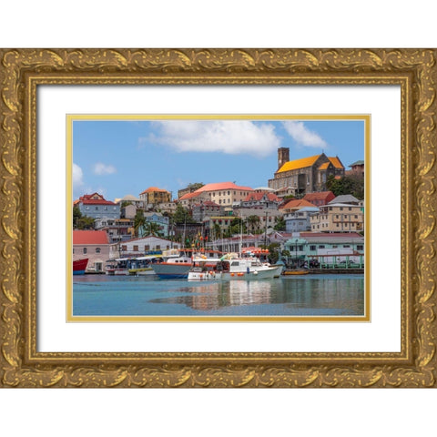 Caribbean-Grenada-St Georges Boats in The Carenage harbor Gold Ornate Wood Framed Art Print with Double Matting by Jaynes Gallery