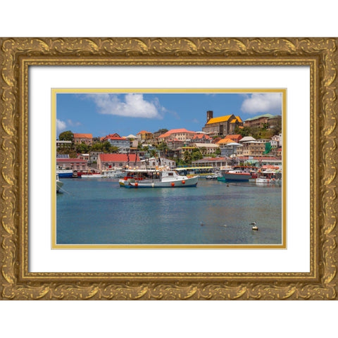 Caribbean-Grenada-St Georges Boats in The Carenage harbor Gold Ornate Wood Framed Art Print with Double Matting by Jaynes Gallery