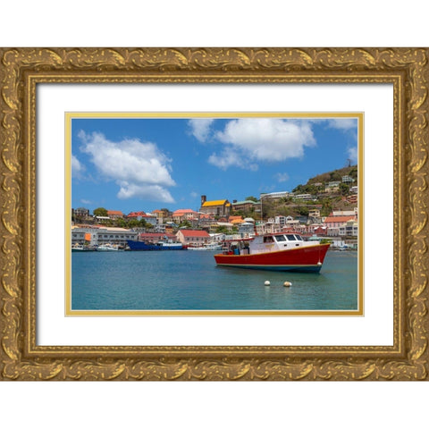 Caribbean-Grenada-St Georges Boats in The Carenage harbor Gold Ornate Wood Framed Art Print with Double Matting by Jaynes Gallery