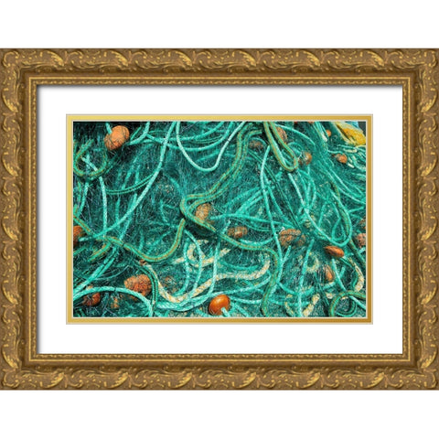 Guadeloupe Marie-Galante Island-part of France Fishnets at the marina in the town Gold Ornate Wood Framed Art Print with Double Matting by Buhl, Karl