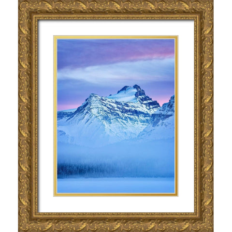 Canada-Alberta-Banff National Park-Dusk and fog at Mount Hector and Bow Lake Gold Ornate Wood Framed Art Print with Double Matting by Collins, Ann