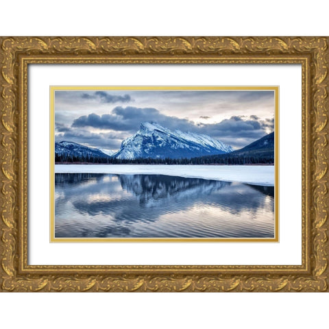 Canada-Alberta-Banff National Park-Mount Rundle and Vermilion Lakes at dawn Gold Ornate Wood Framed Art Print with Double Matting by Collins, Ann