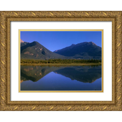 Canada, Alberta, Canadian Rockies and Jasper Lake Gold Ornate Wood Framed Art Print with Double Matting by Grandmaison, Mike
