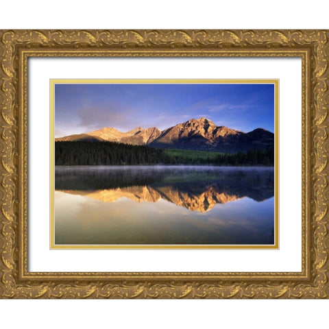 Canada, Alberta, Pyramid Lake in Jasper NP Gold Ornate Wood Framed Art Print with Double Matting by Grandmaison, Mike