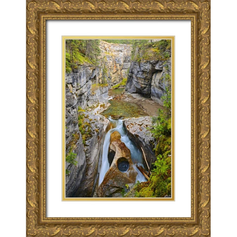 Canada, Jasper NP Maligne River in the Canyon Gold Ornate Wood Framed Art Print with Double Matting by Grandmaison, Mike