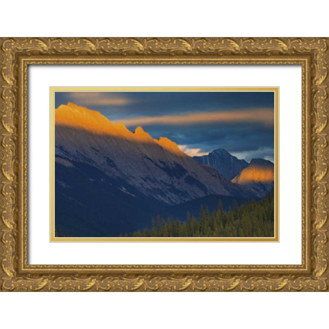 Canada, Jasper NP Sunset over a mountain summit Gold Ornate Wood Framed Art Print with Double Matting by Grandmaison, Mike