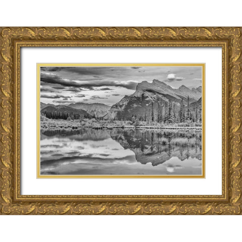 Canada-Alberta-Banff National Park Mt Rundle reflected in Vermillion Lakes Gold Ornate Wood Framed Art Print with Double Matting by Jaynes Gallery