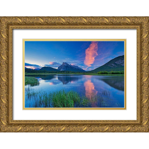 Canada-Alberta-Banff National Park Cloud reflected in lake at sunrise Gold Ornate Wood Framed Art Print with Double Matting by Jaynes Gallery