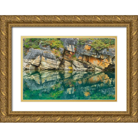 Canada-Alberta-Jasper National Park Reflection of rocks in Horseshoe Lake Gold Ornate Wood Framed Art Print with Double Matting by Jaynes Gallery