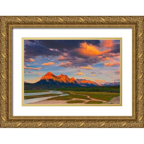 Canada-Alberta Canadian Rocky Mountains and Abraham Lake at sunrise Gold Ornate Wood Framed Art Print with Double Matting by Jaynes Gallery