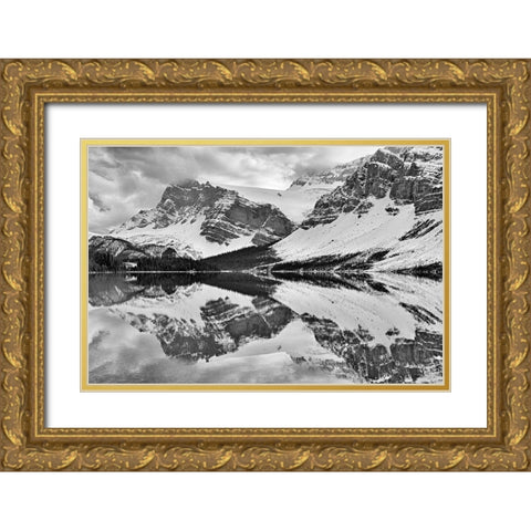 Canada-Alberta-Banff National Park Crowfoot Mountain reflected in Bow Lake Gold Ornate Wood Framed Art Print with Double Matting by Jaynes Gallery