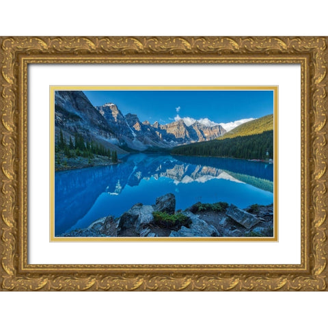 Canada-Alberta-Banff National Park Moraine Lake and Valley of the Ten Peaks at sunrise Gold Ornate Wood Framed Art Print with Double Matting by Jaynes Gallery