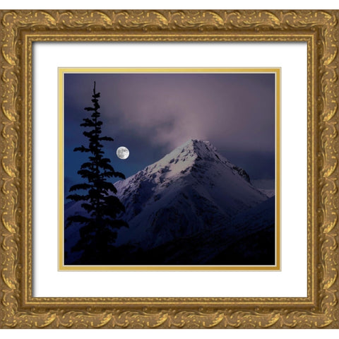 Moonrise over the Canadian Rocky Mountains in Jasper National Park-Alberta-Canada Gold Ornate Wood Framed Art Print with Double Matting by Steve Mohlenkamp