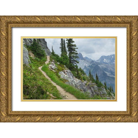 Abbott Ridge Trail along cliffs below Mount Abbott Selkirk Mountains Glacier National Park Gold Ornate Wood Framed Art Print with Double Matting by Majchrowicz, Alan