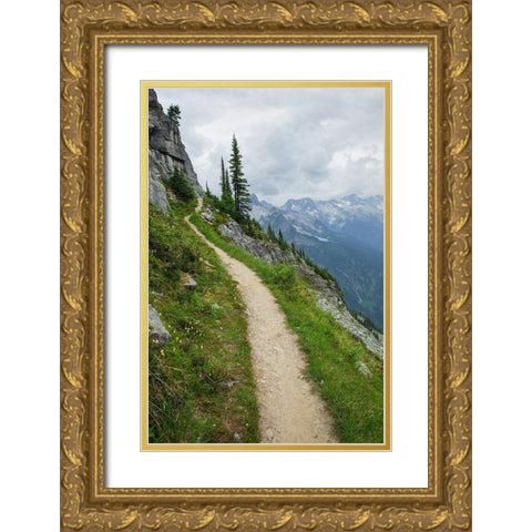 Abbott Ridge Trail along cliffs below Mount Abbott Selkirk Mountains Glacier National Park Gold Ornate Wood Framed Art Print with Double Matting by Majchrowicz, Alan