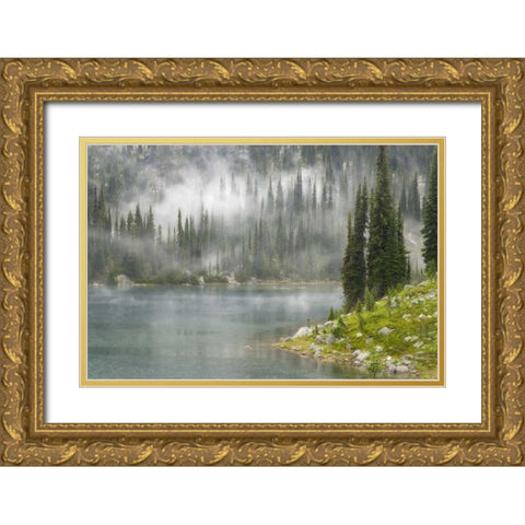 Canada, BC, Revelstoke NP Fog on Lake Eva Gold Ornate Wood Framed Art Print with Double Matting by Paulson, Don
