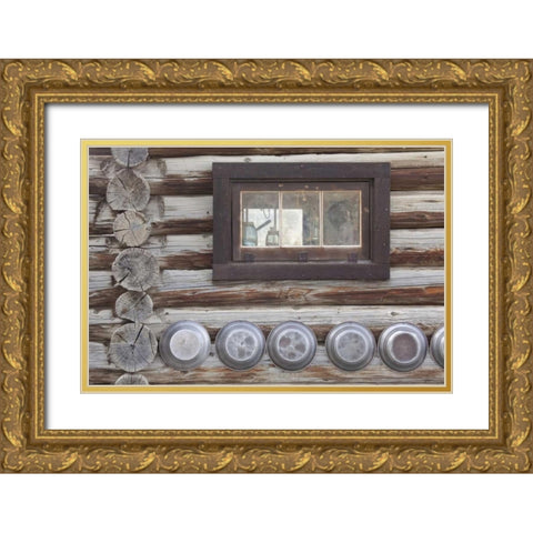 Canada, BC, Fort Steele Window and gold pans Gold Ornate Wood Framed Art Print with Double Matting by Paulson, Don