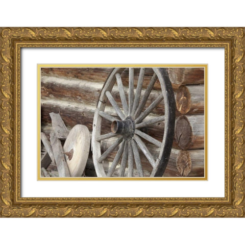 Canada, BC, Fort Steele Old wagon wheel Gold Ornate Wood Framed Art Print with Double Matting by Paulson, Don