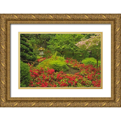 Canada, BC, Vancouver Lush Green Garden Gold Ornate Wood Framed Art Print with Double Matting by Grandmaison, Mike