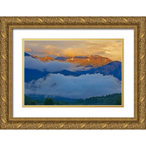 Canada, BC Sunset on the Canadian Rockies Gold Ornate Wood Framed Art Print with Double Matting by Grandmaison, Mike