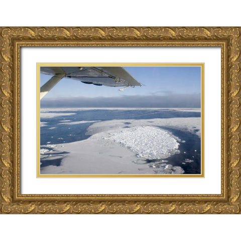 Canada, Manitoba, Aerial view of ice on the bay Gold Ornate Wood Framed Art Print with Double Matting by Kaveney, Wendy