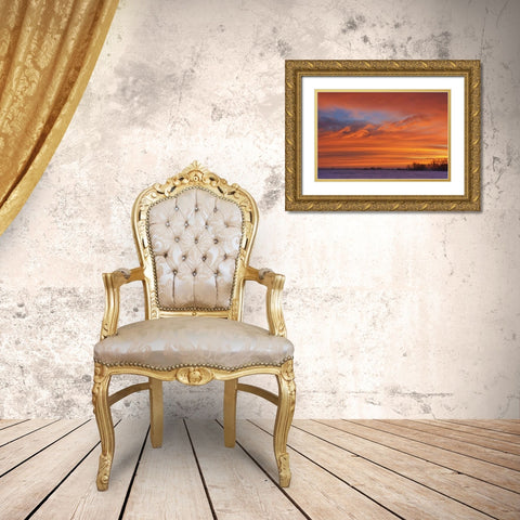 Canada, Deacons Corner Sunrise over the prairie Gold Ornate Wood Framed Art Print with Double Matting by Grandmaison, Mike