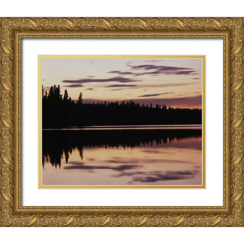 Canada, Manitoba, sunrise over Childs Lake Gold Ornate Wood Framed Art Print with Double Matting by Grandmaison, Mike