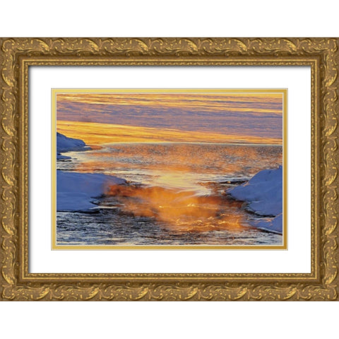 Canada, Manitoba Mist rising off Setting Lake Gold Ornate Wood Framed Art Print with Double Matting by Grandmaison, Mike