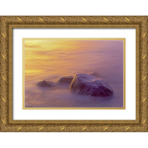 Canada, Manitoba Sunrise on Lake Winnipeg Gold Ornate Wood Framed Art Print with Double Matting by Grandmaison, Mike