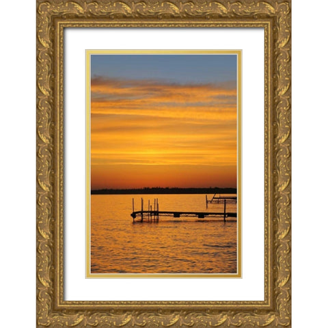 Canada, Manitoba Docks on Clearwater Lake Gold Ornate Wood Framed Art Print with Double Matting by Grandmaison, Mike