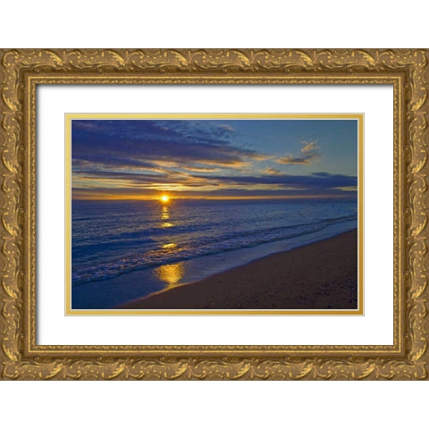 Canada, Manitoba Sunrise on Lake Winnipeg Gold Ornate Wood Framed Art Print with Double Matting by Grandmaison, Mike