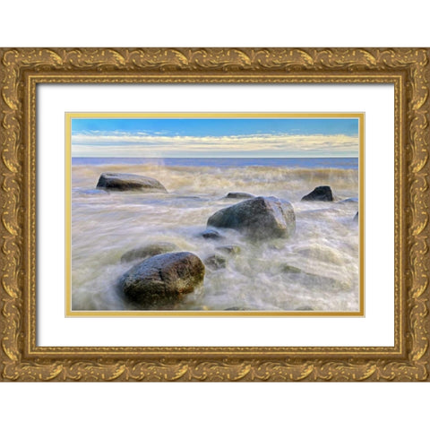 Canada, Manitoba Waves crashing on Lake Winnipeg Gold Ornate Wood Framed Art Print with Double Matting by Grandmaison, Mike