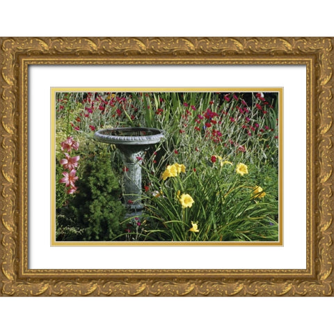 Canada, Manitoba, Fountain in garden Gold Ornate Wood Framed Art Print with Double Matting by Grandmaison, Mike