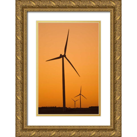 Canada, Somerset Wind turbines at sunset Gold Ornate Wood Framed Art Print with Double Matting by Grandmaison, Mike