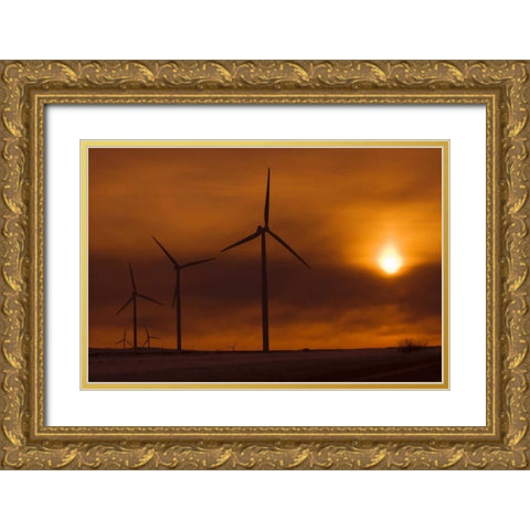 Canada, Somerset Wind turbines at sunset Gold Ornate Wood Framed Art Print with Double Matting by Grandmaison, Mike