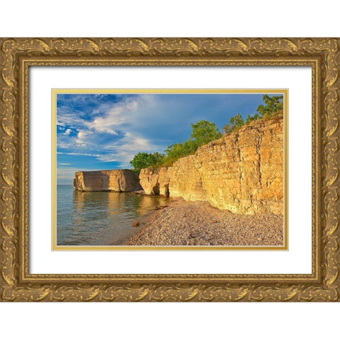 Canada-Manitoba-Steep Rock Limestone cliffs along Lake Manitoba at sunset Manitoba-Canada Gold Ornate Wood Framed Art Print with Double Matting by Jaynes Gallery