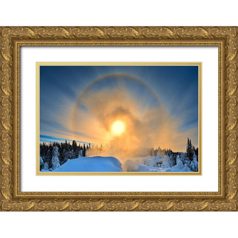 Canada-Manitoba-Pisew Falls Provincial Park-Halo above river at Pisew Falls Gold Ornate Wood Framed Art Print with Double Matting by Jaynes Gallery