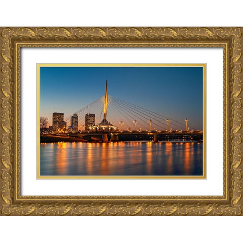 Canada-Manitoba-Winnipeg Esplanade Bridge over Red River at sunset Gold Ornate Wood Framed Art Print with Double Matting by Jaynes Gallery