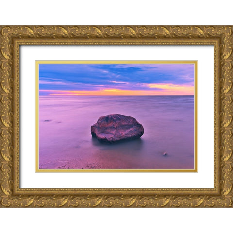 Canada- Manitoba- Winnipeg. Sunrise on Lake Winnipeg. Gold Ornate Wood Framed Art Print with Double Matting by Jaynes Gallery
