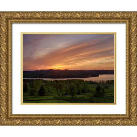Canada Sunset on meadow and St John River Gold Ornate Wood Framed Art Print with Double Matting by Anon, Ellen