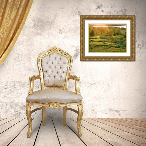 Canada, New Brunswick Sunset over St John River Gold Ornate Wood Framed Art Print with Double Matting by Anon, Ellen