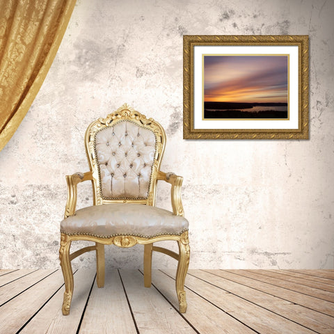 Canada Sunset on meadow and St John River Gold Ornate Wood Framed Art Print with Double Matting by Anon, Ellen