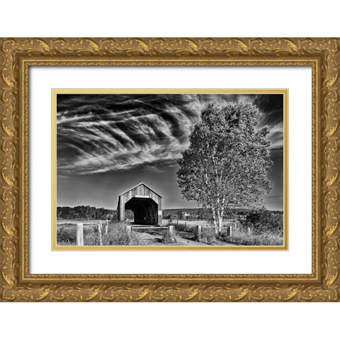 Canada-New Brunswick-Riverside-Albert Sawmill Creek covered bridge Gold Ornate Wood Framed Art Print with Double Matting by Jaynes Gallery
