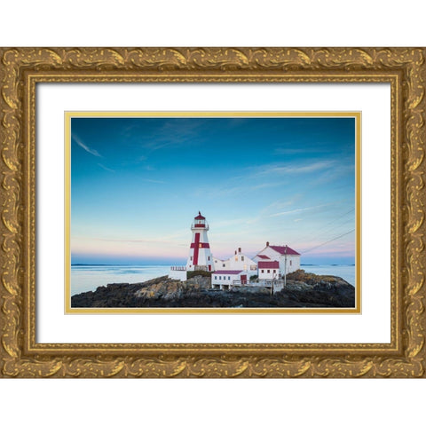 Canada-New Brunswick-Campobello Island-Head Harbour Lightstation lighthouse-dusk Gold Ornate Wood Framed Art Print with Double Matting by Bibikow, Walter