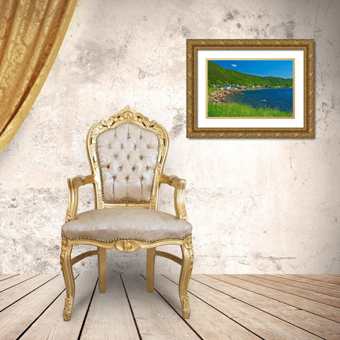 Canada-Newfoundland Fishing village and shoreline along White Bay Gold Ornate Wood Framed Art Print with Double Matting by Jaynes Gallery